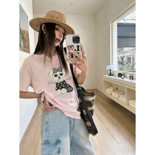 【CHILL】現貨 超Q預警！墨鏡馬爾濟斯復古Tee 甜酷風 Y2K穿搭 狗狗T恤 短袖T恤 韓系穿搭 小眾設計