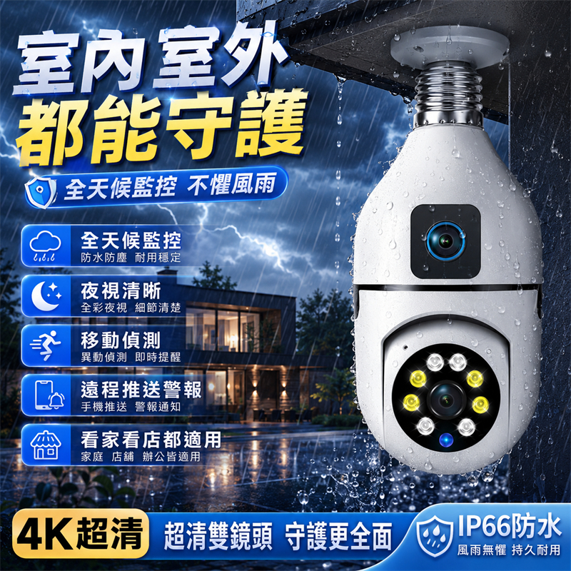 挑戰最低價💯燈泡監視器 雙鏡頭監視器 WIFI監視器 攝影機 網路監視器 旋轉監視器 360°全景戶外監視器 小米監控器