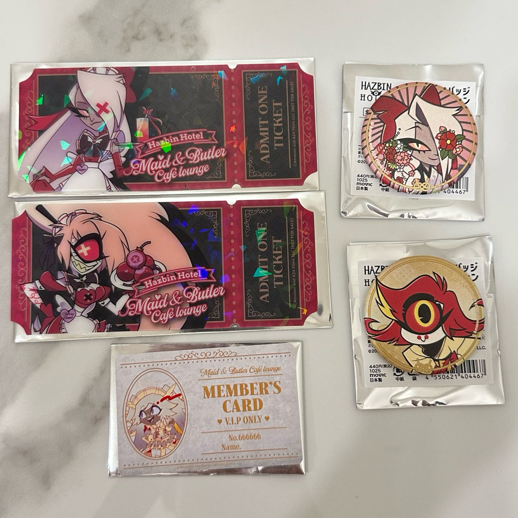 地獄旅館 安利美特咖啡廳 Vaggie Cherry Niffty Emily 票券 會員卡 和服徽章 地獄客棧