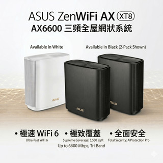 ASUS 華碩 ZenWiFi XT8 路由器 AX6600 WiFi6 三頻 Mesh 無線網路分享器 滿血版 福利品