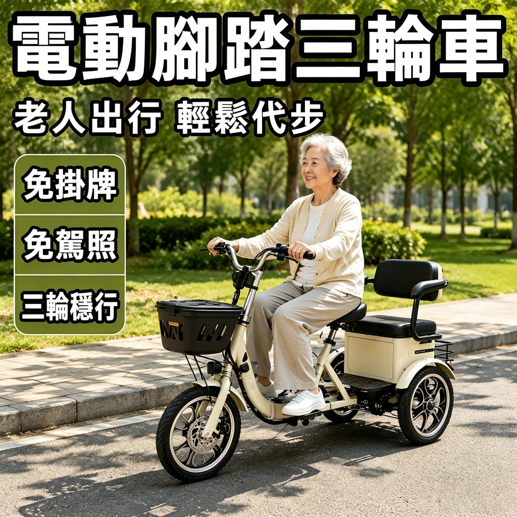 【🔥免駕照🔥】電動三輪車 老人代步車 電動腳踏車 電動自行車 老年腳踏車 老人助力代步車 載人載貨輕便電動車 保固一年