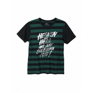 S號 絕版男用UNIQLO X ANDY WARHOL聯名英文口號圖案深綠黑色寬橫條紋棉質圓領短袖上衣 T恤帥氣