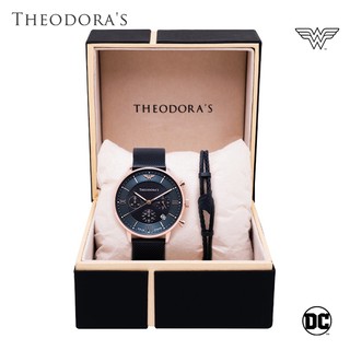 【THEODORA'S】手錶手鍊1+1禮盒-神力女超人手錶+真皮手環-男款黑【希奧朵拉】送男生 送女生 情侶