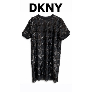 DKNY 黑色亮片洋裝 US6 精品洋裝 派對洋裝 宴會洋裝 亮片短袖洋裝 歐美精品