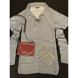 DOLCE&GABBANA / D&G 義大利製 銀灰 厚蠶絲 品牌鐵裝飾 綁帶 洋裝／黑色 腰身 洋裝