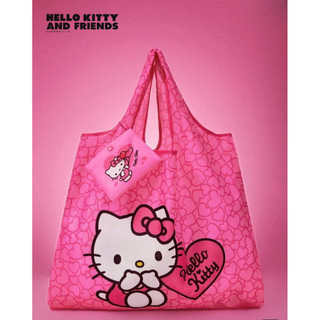 現貨供應中HELLO KITTY 可折疊可重複使用粉紅色愛心收納購物袋