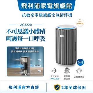 【PHILIPS 飛利浦】 指定規格登錄贈除濕機/清淨機｜抗敏奈米級空氣清淨機 AC3220/80｜適用24坪 | 清淨