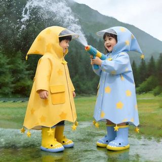 雨衣高檔春亞紡材質卡通星星 兒童書包雨衣一體式全身加厚防暴雨🌧️連體雨披 小學生 雨衣 連體雨衣 防雨