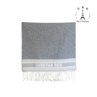 【巴黎站二手名牌專賣店】＊現貨＊Christian Dior 迪奧真品＊Oblique 滿版灰色緹花 LOGO 長版圍巾