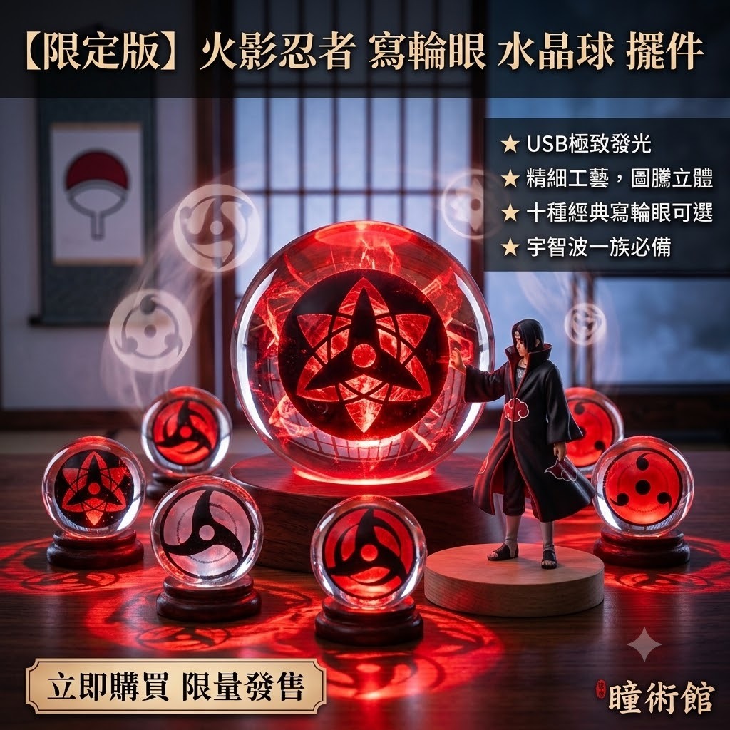 新潮寫輪眼水晶玻璃燈座阿瑪特拉斯 火影血輪眼水晶玻璃燈座 寫輪眼周邊 水晶球小夜燈 氛圍燈伴睡燈 生日禮物
