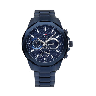 Tommy Hilfiger | Lars系列 海軍藍 幾何立體壓紋 三眼日期顯示 不鏽鋼錶帶 46mm 1710652