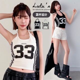 LULUS/美式膠印33掛脖罩杯BRATOP背心２色-【A01260625】260722 酷辣 無袖背心