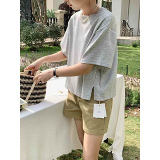 【CHILL】現貨 鬆弛感的極致！極簡挺版側開叉質感寬鬆短Tee 下擺側開叉 顯瘦遮肉 落肩上衣 百搭日常 圓領素T