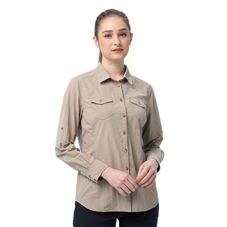 【戶外風】【荒野WILDLAND】女3M透氣快乾抗UV可調節長袖襯衫 白卡其