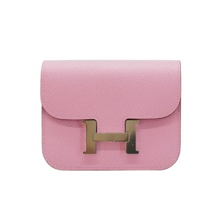 Hermes 展示品 Constance Slim Epsom 牛皮銀釦可拆卸式拉鍊零錢卡包(X9錦葵紫)
