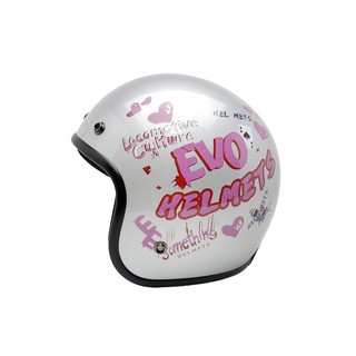 EVO 安全帽 CA-310M 花彩 愛心 亮銀 半拆洗 復古帽 三扣 快速插扣 半罩