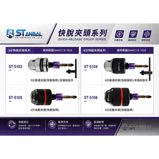 STANBAL 快脫夾頭｜電鑽夾頭轉接｜3分／4分 快速更換 電鑽頭 夾頭 快速夾頭
