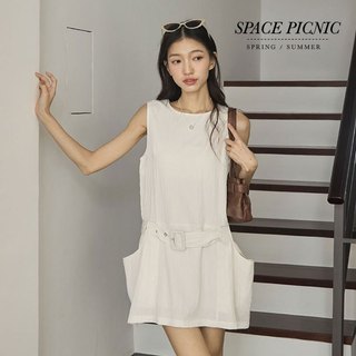 Space Picnic｜大口袋無袖洋裝-附腰帶-2色【2607211】