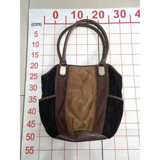 TIGNANELLO 真皮女包 咖啡棕黑拼色 麂皮手提包 Genuine Leather 復古咖啡色拼接托特包 肩背包
