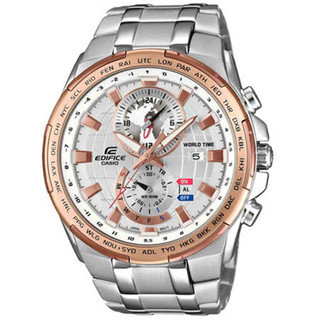 CASIO EDIFICE 傲視全球雙眼計時賽車錶-玫瑰金框x銀-EFR-550D-7AVUDF-48mm