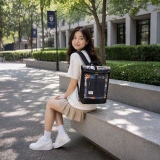 SOLIS 反光骷髏系列 拼接方型後背包(水籐黃) 防潑水包 電腦筆電包 書包 B2805002