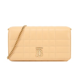 BURBERRY Lola TB金字LOGO 絎縫羔羊皮翻蓋斜背包(金沙色)｜100%原廠真品｜JS Maxx官方旗艦