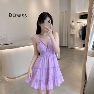 【希臘女神】DOMISS 掛脖吊帶 背心裙 綁帶洋裝 連身裙 澎澎裙洋裝-2色 度假洋裝(現貨)