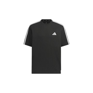 ADIDAS 男款 寬鬆短袖T恤 黑 ES+ 3S S/S TEE 運動T恤 條紋 圓領 KF3736【樂買網】