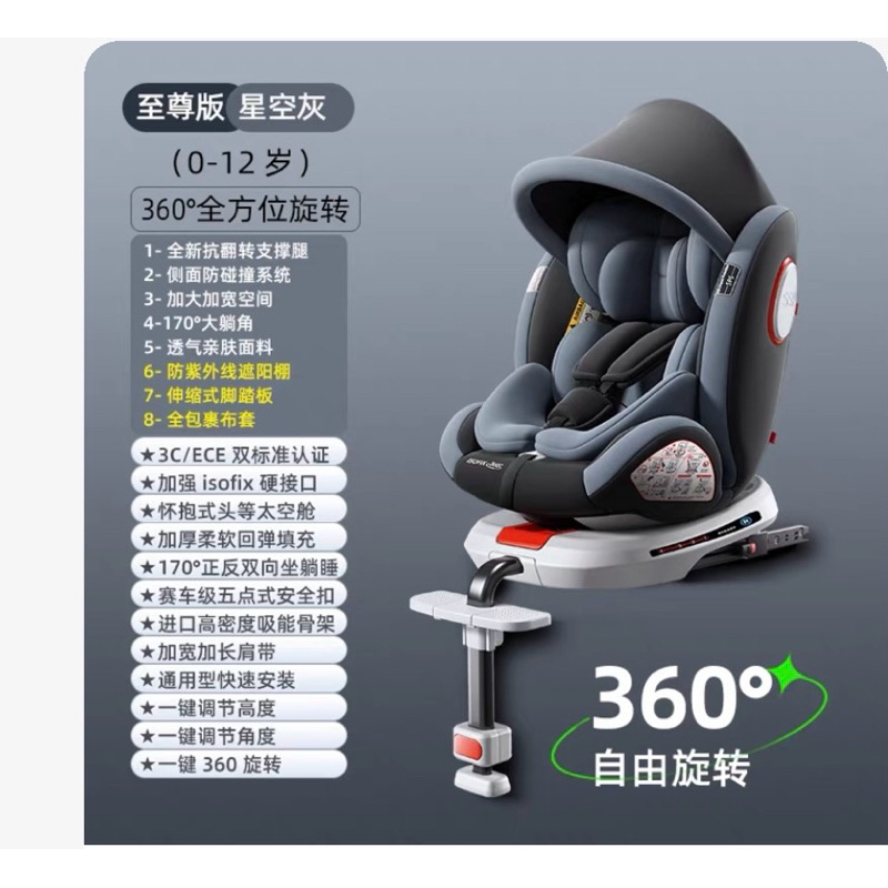 『免運送大禮包』Isofix 安全帶兩用360度旋轉0-12歲新生兒安全座椅