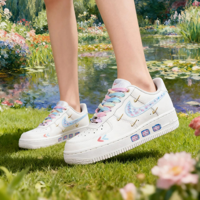 🎯輕氧 Nike Air Force 1 四金鉤定製鞋 莫奈印象手繪少女心 爆棚限定色 潮流百搭 板鞋 休閒鞋
