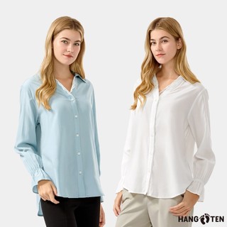 【Hang Ten】女裝-領口蕾絲優雅長袖襯衫(多色選)