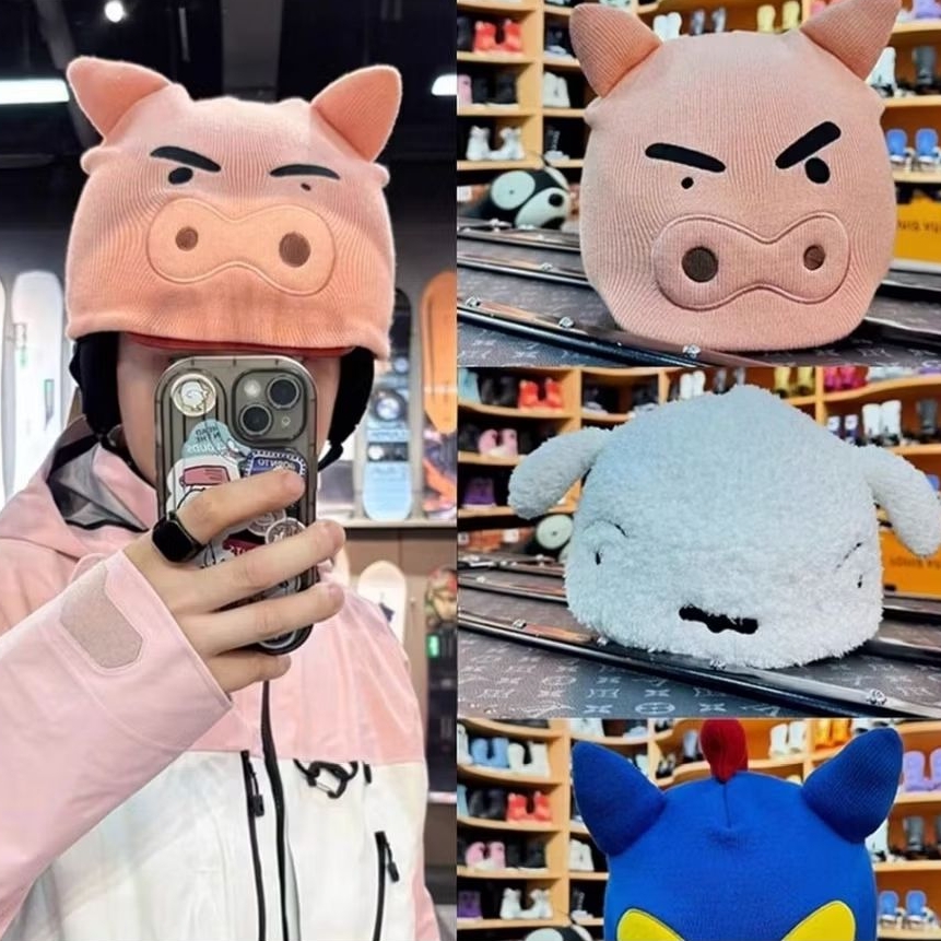 🎉台灣出貨🎉正版蠟筆小新xGee snowboards聯名款滑雪頭盔毛帽滑雪帽 小白滑雪帽 左衛門豬豬棉帽 動感超人棉帽