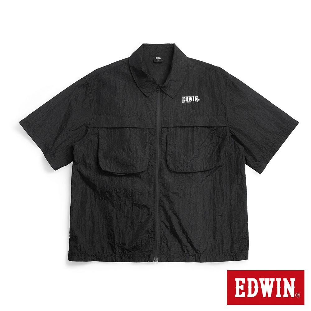 EDWIN 男款 短袖襯衫式防風外套(黑色)
