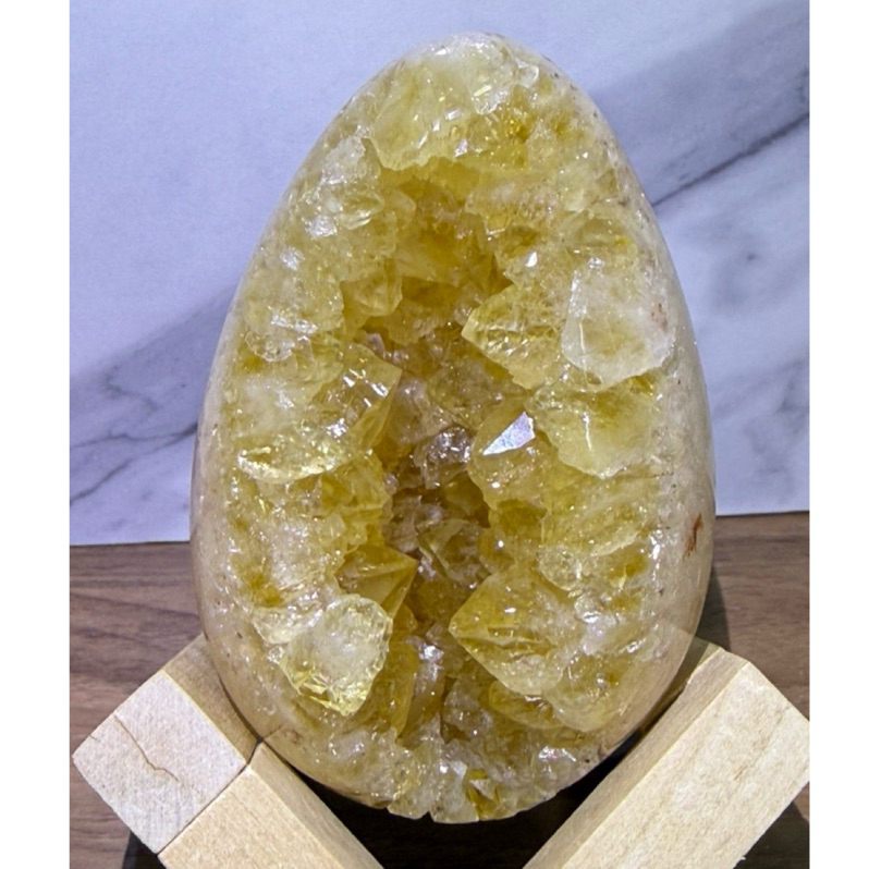 黃水晶恐龍蛋🥚有帶洞深 晶體清透閃亮亮 帶橘色瑪瑙邊線 全晶體原礦帶黑碧璽共生