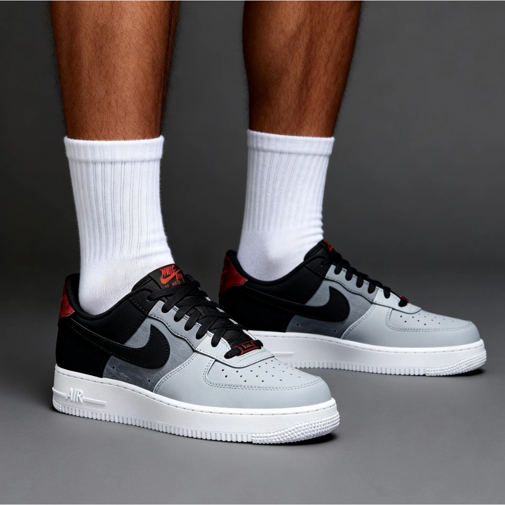 正品倉 Nike Air Force 107 LV8 色彩拼接 板鞋 運動鞋 休閒鞋 黑灰紅 CZ0337-001