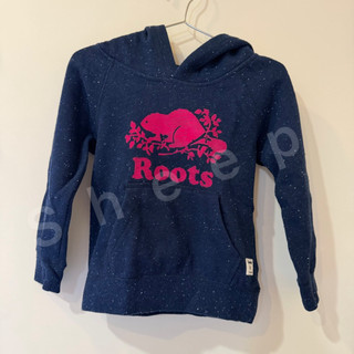 Roots 童裝 經典海狸亮粉紅 Logo 雪花深藍連帽上衣