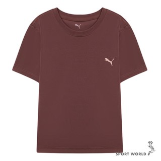 Puma 短袖上衣 女裝 排汗 歐規 酒紅【運動世界】52849413