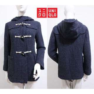 ☆一身衣飾☆ 日本品牌【UNIQLO】霧黑色 休閒學院風 羊毛混紡 牛角扣 大衣外套~直購價999~🌸桿