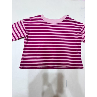 UNIQLO -兒童粉紅色橫條紋長䄂上衣尺寸80(有穿過/有污漬）