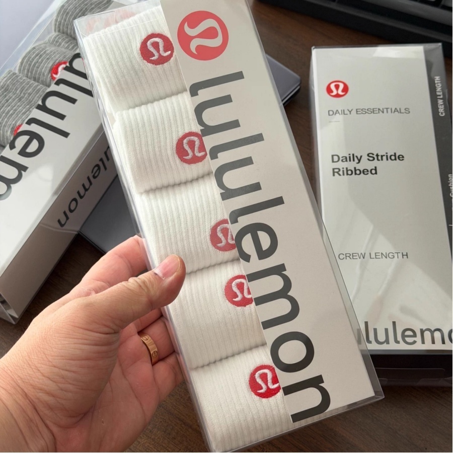 🥇De.Han😊lululemon男女生中高筒長襪 運動舒適休閒襪 健身訓練襪 小腿襪5組入
