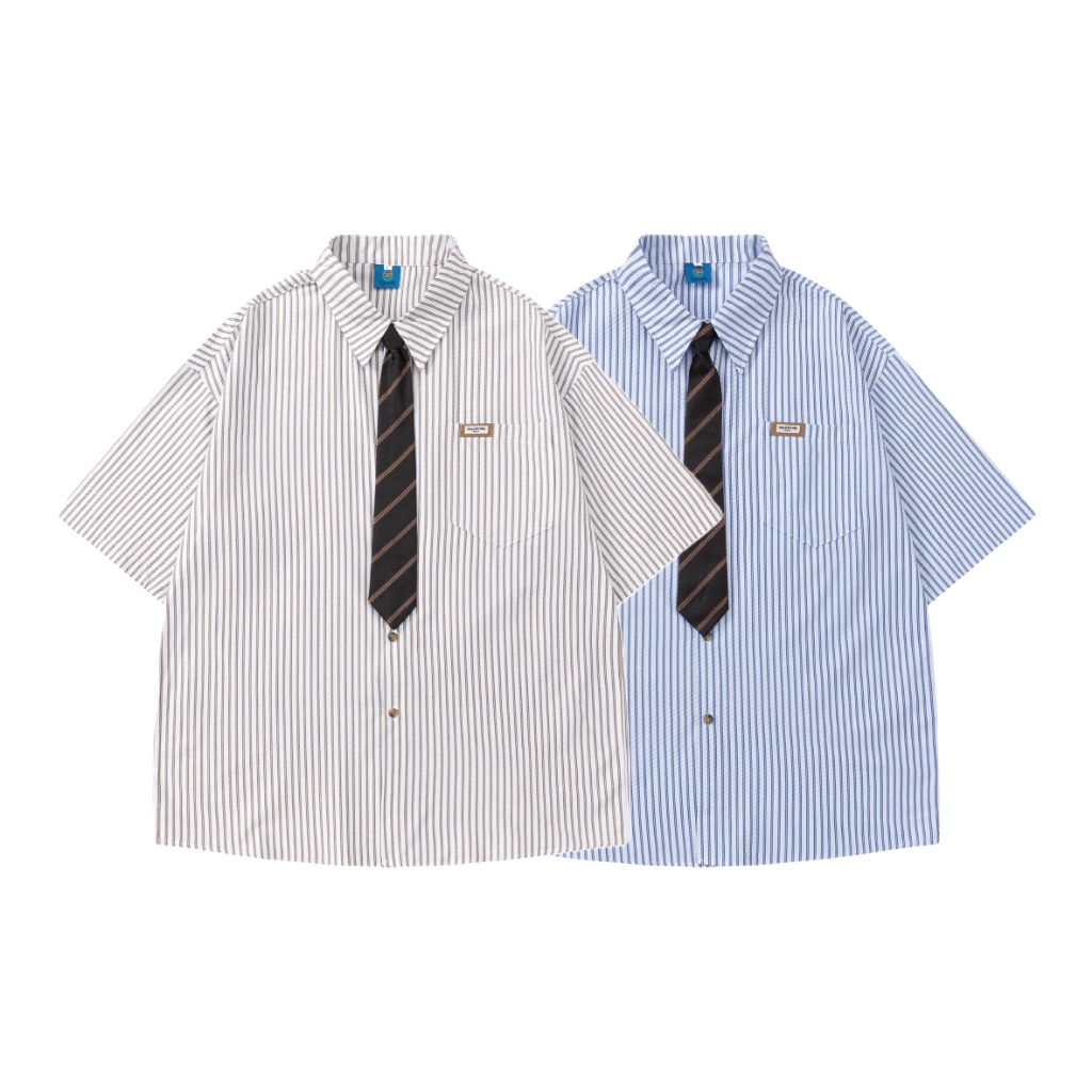 【OTIS】 『現貨24H出』三色 領帶 條紋 日系襯衫 口袋襯衫 短袖 寬鬆 OVERSIZE 落肩 嘻哈 美式 街頭