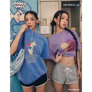 AIR SPACE LADY 【樂一通】 古著風印花圓領短袖水洗寬版TEE(藍/紫/深灰) 女裝 現貨