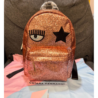 正品 大眼睛 CHIARAFERRAGNI 眨眼星星 亮粉布料 後背包 雙肩包
