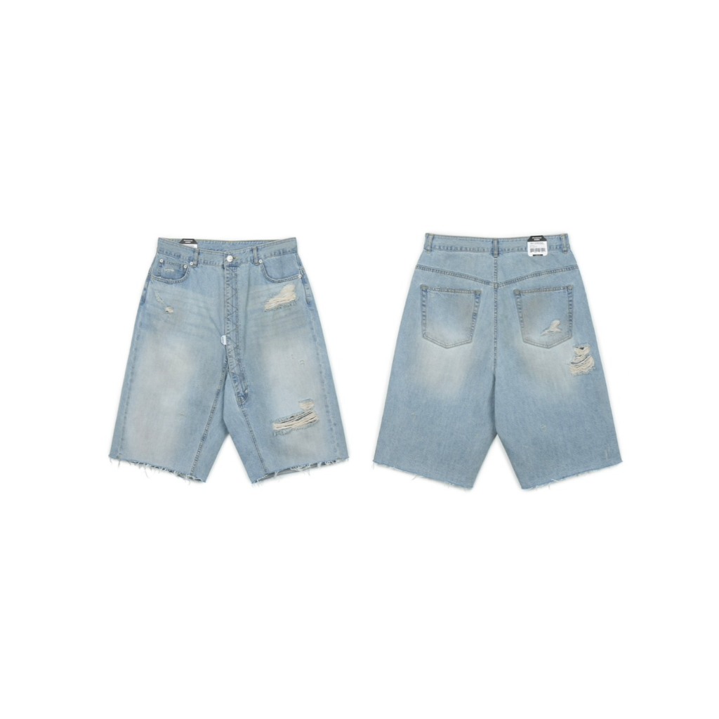 【狼嚴選】Protocol Index Long Zipper Fly Denim Shorts - Blue
