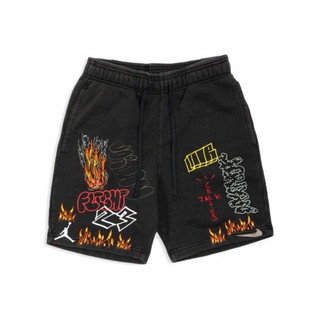 AIR JORDAN TRAVIS SCOTT SHORT HOODIE 電繡 火焰 塗鴉 刷舊 短褲 帽Tee