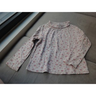 uniqlo 米白碎花寬立領內搭長袖上衣 女童 秋冬 100%純棉 120CM 紫色小立領小碎花長袖內搭衣 110CM