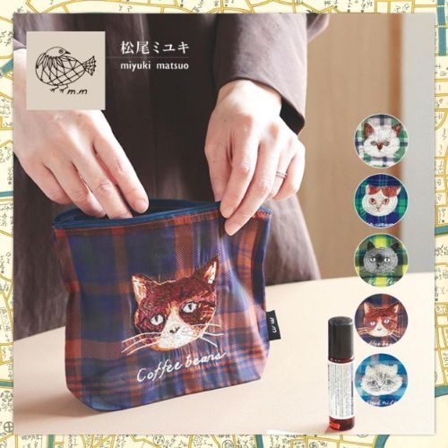 《小巴趴趴造》現貨有發票！日本正版 松尾ミユキ / 松尾美雪刺繡透紗收納包（格紋/貓咪）小物收納包 貓咪小包