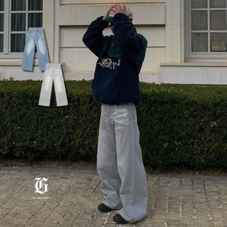 YG STUDIO | K643 貓鬚 BAGGY 雷擊紋 冰藍 水洗褲 水洗 牛仔褲 長褲 直筒褲 長褲