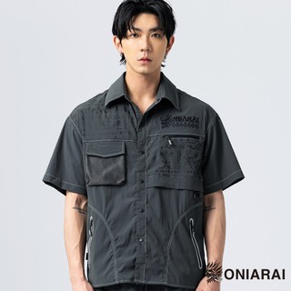 BLUE WAY 鬼洗 ONIARAI - 男款 都市遊俠刻紋圖騰短袖襯衫