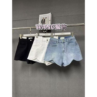 《WANG服飾》現貨❗️❗️ （A) 3869 韓系 高腰 彈力花邊牛仔短褲 Ay 女裝 短褲 包臀 褲子 高腰 彈力